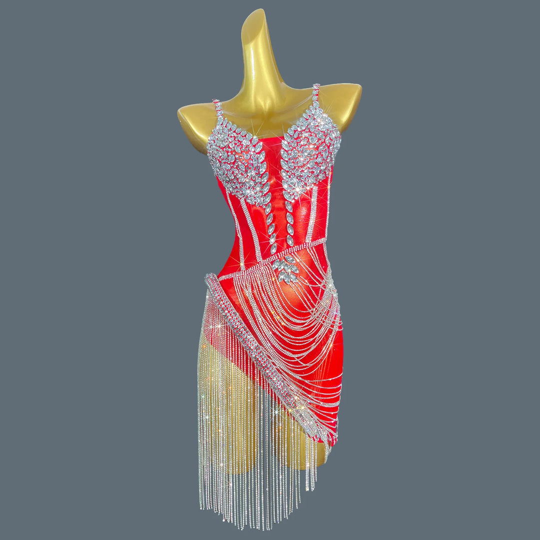 Shiny Crystal Tassel Mini Party Dress