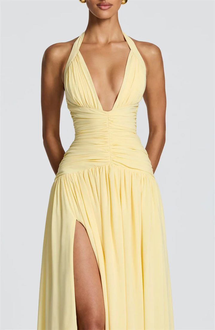 Luxury Pleated High Split Maxi Dress