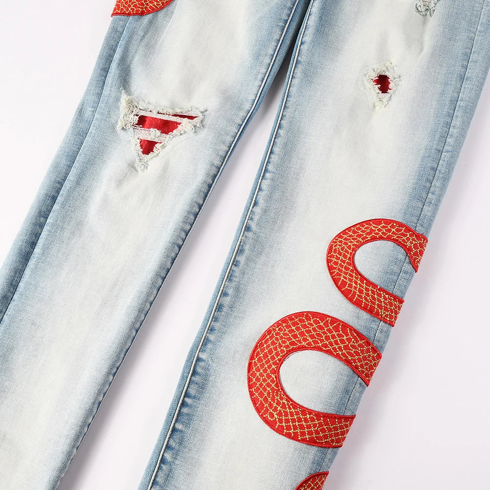 Fancy Tapered Distressed Denim Pants