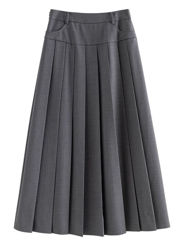 High Waist Slim Pleated Long Skirt