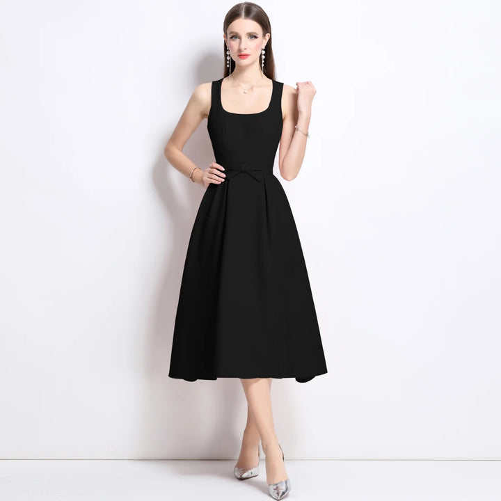 Graceful Square Collar Flowing Midi Dress