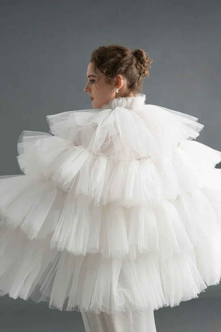 Lovely Tulle Layered Bridal Cape Jacket