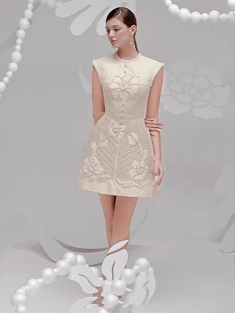 Splicing Embroidered Mini Party Dress