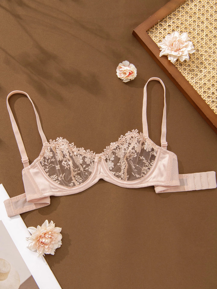 Blush nude sheer lace embroidered women&