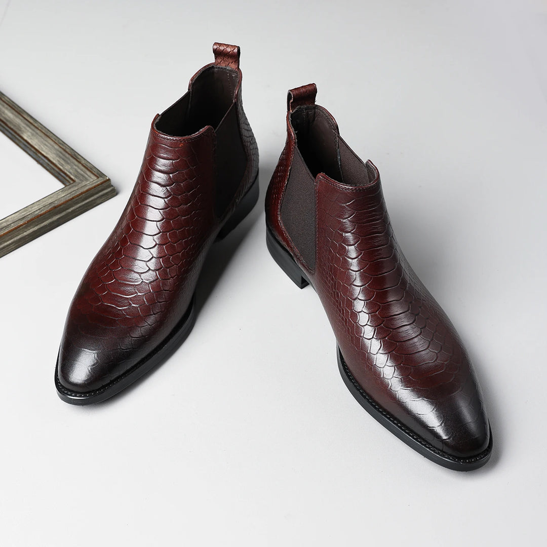 Polished Embossed Leather Chelsea Boots