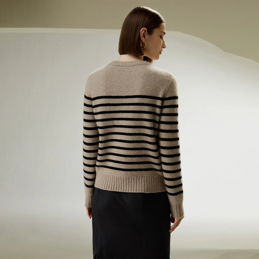 Elegant Striped Pullover Cashmere Sweater