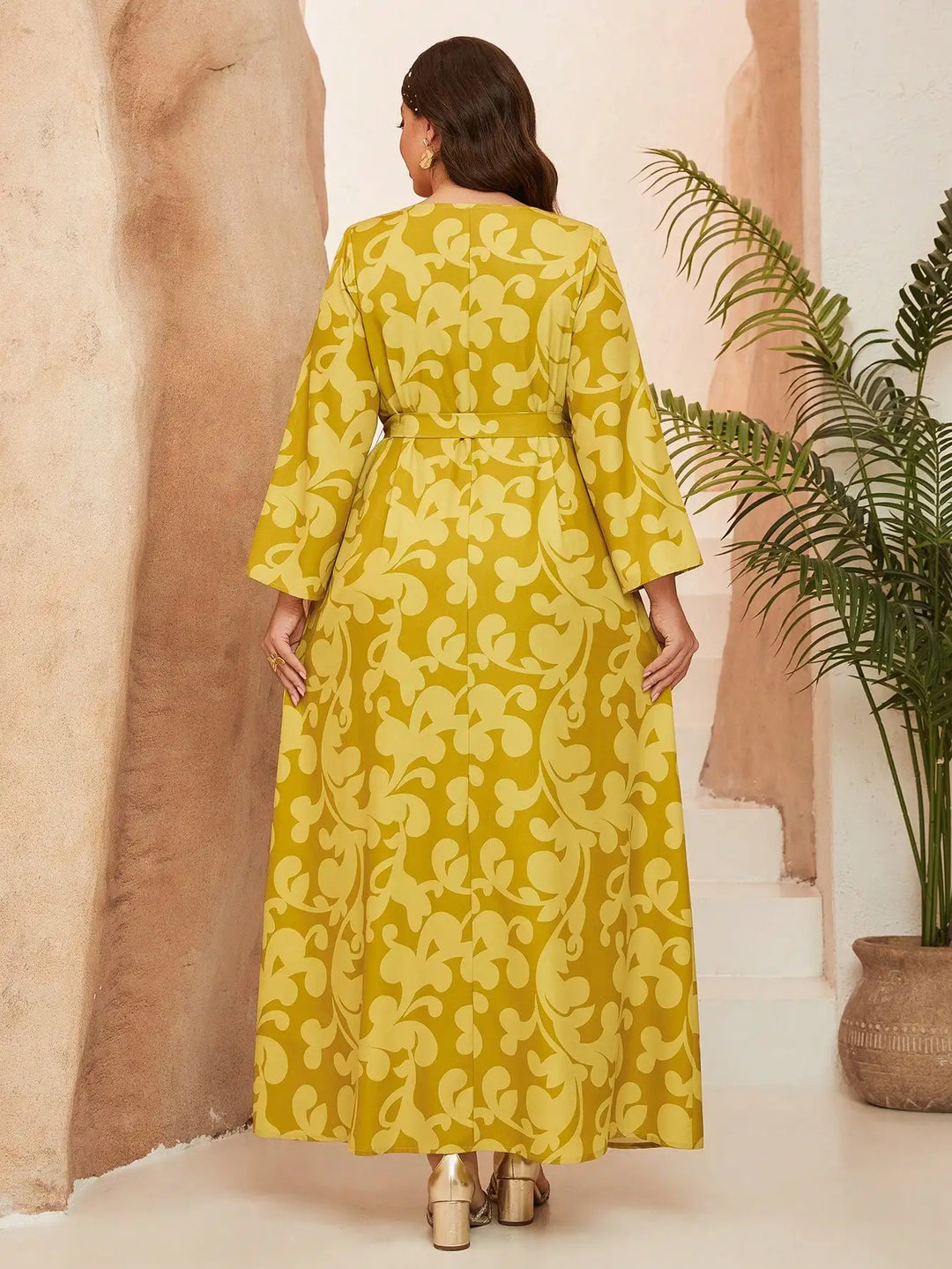 Modest Floral Belt Abaya Dress