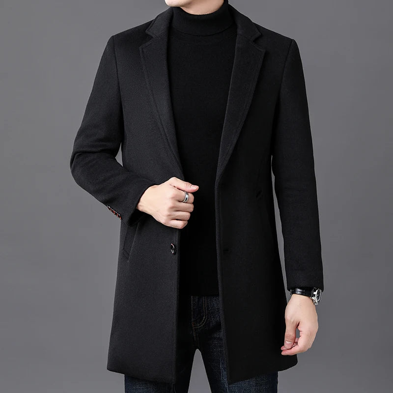 Luxury Mid-Length Woolen Overcoat