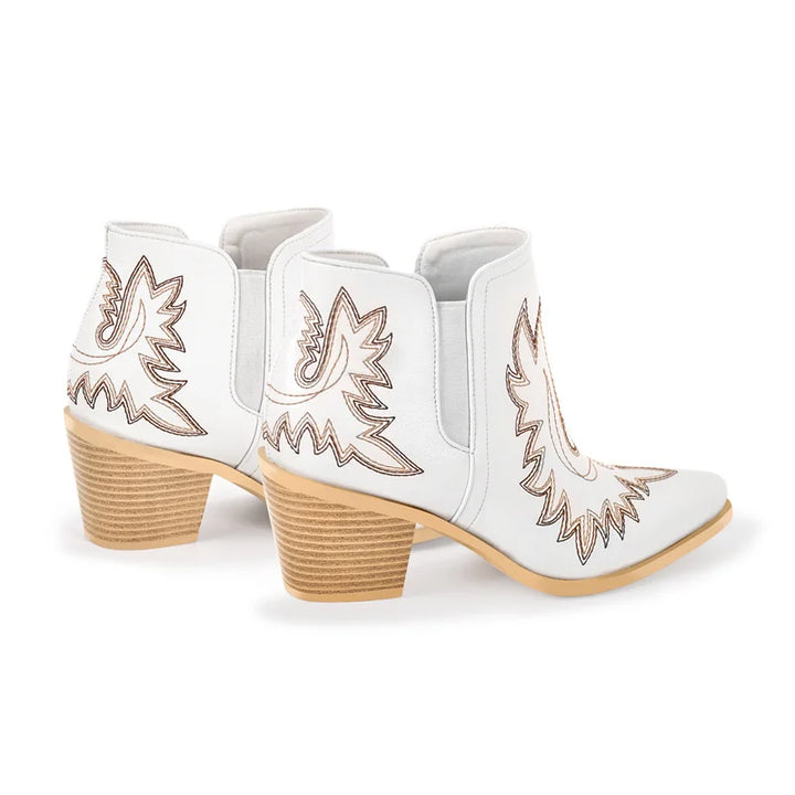 Elegant Embroidered Thick Heel Boots