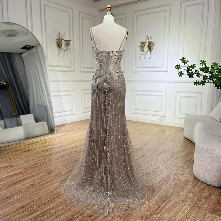 High Split Spaghetti Strap Arabic Evening Gown