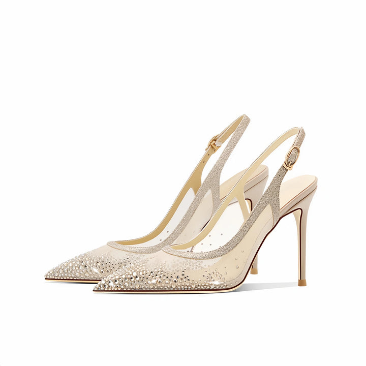 Stylish Rhinestone Mesh Pointed Heels