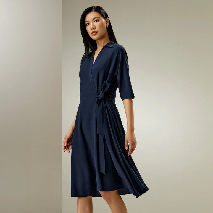 Stylish Front Tie Wrap Silk Dress