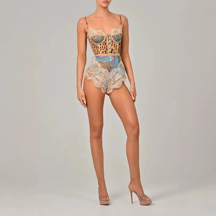 Fashionable Leopard Print Short Jumpsuit