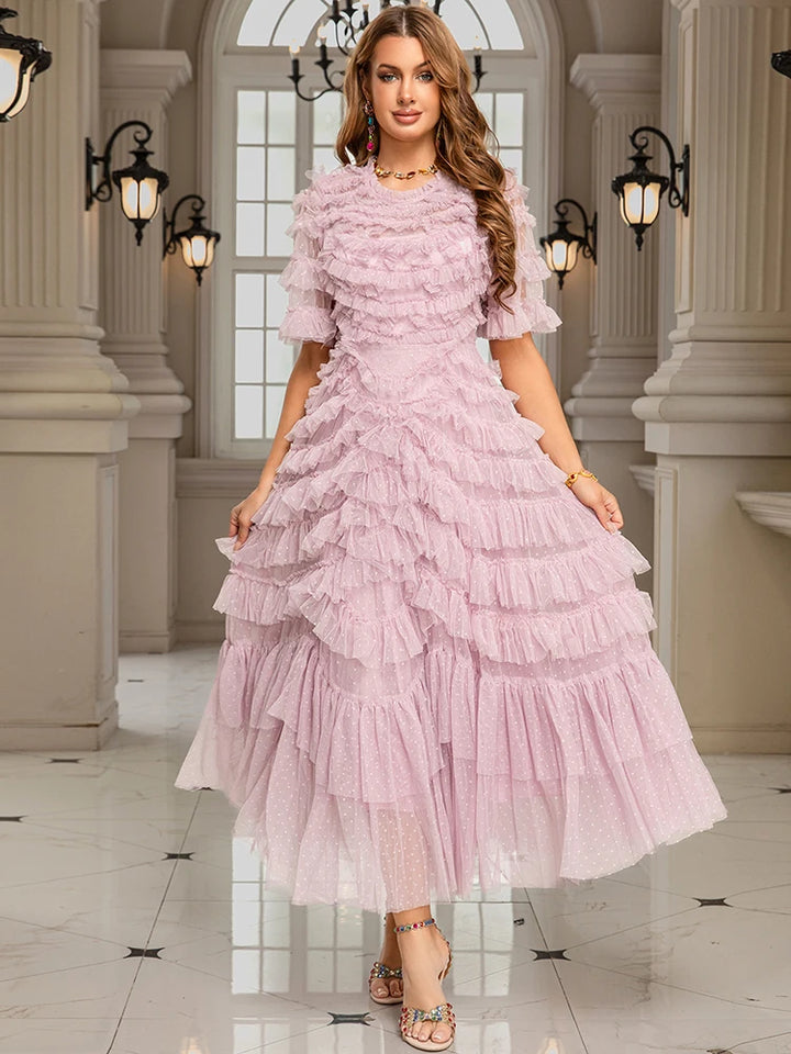 Elegant Fairy Splicing Lotus Leaf Ruffles Dress