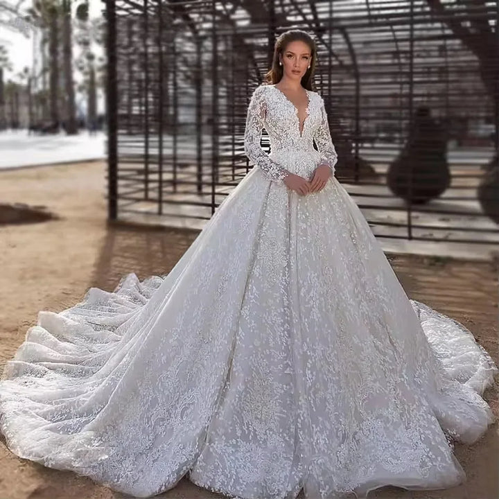 Regal Beaded Lace Appliqué Bridal Gown