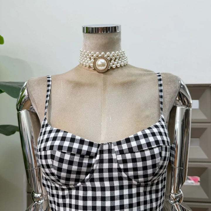 Refined Grid Bows Short Club Dress