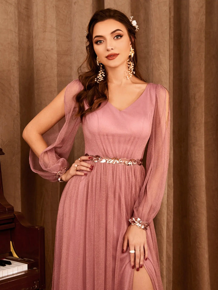 Effective Gauze Applique Evening Dress
