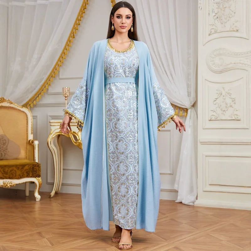 Sweet Embroidered Two Piece Caftan Dress