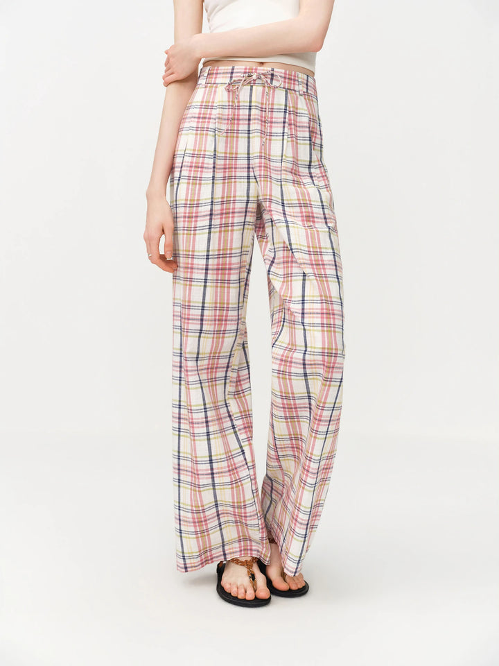 Retro Color-blocked High Waist Pants