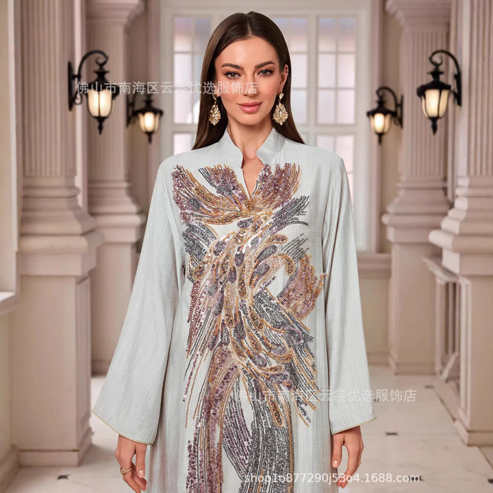 Elegant Net Beads Embroidered Abaya