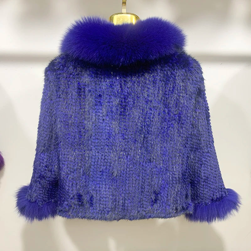 Real Poncho Fur Knitted Shawl