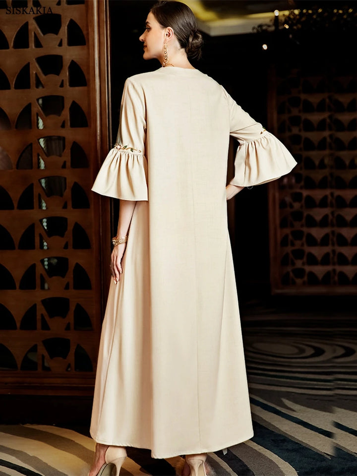 Rhinestone Flare Sleeve Women's Abaya Dress