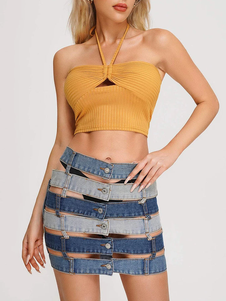 Stylish Single Breasted Mini Skirt