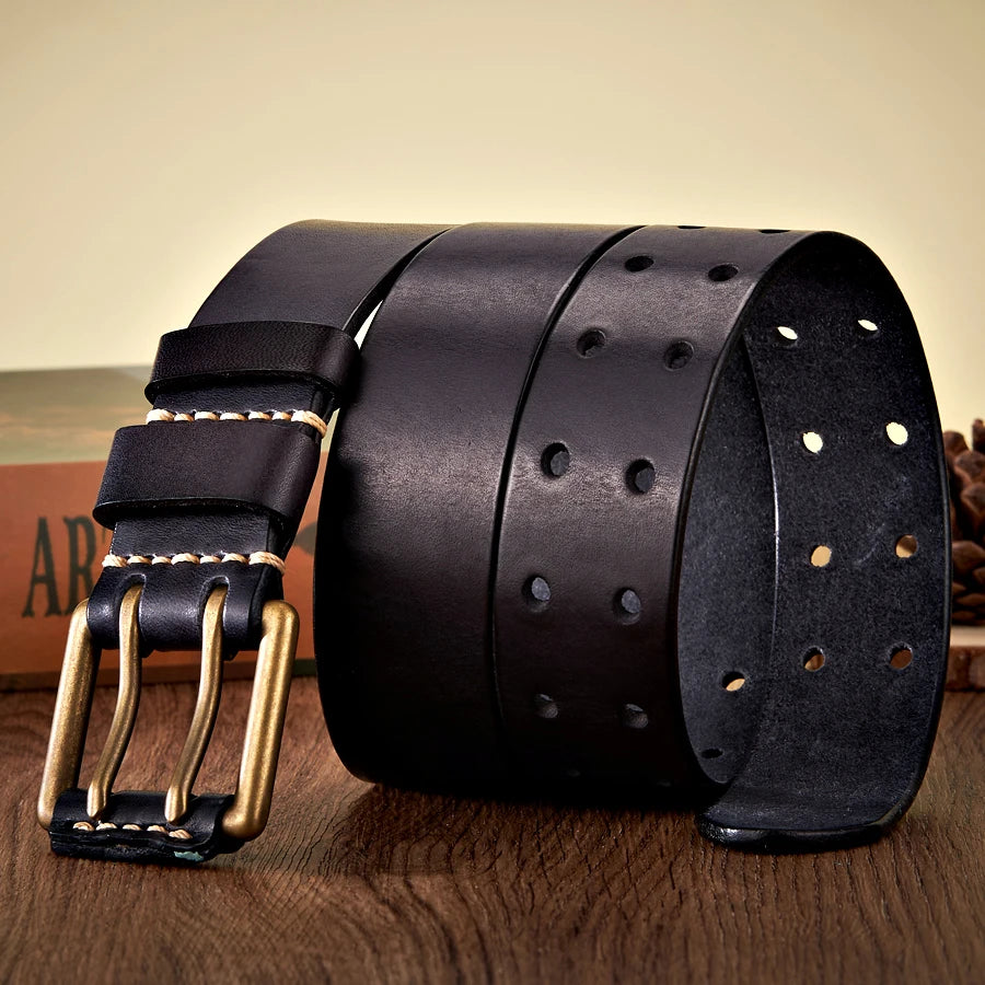 Double Needle Buckle Handmade Leather Belt