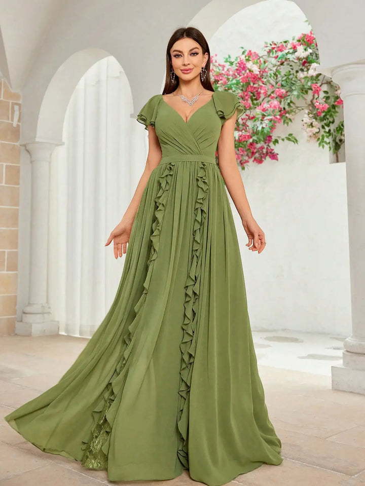 Graceful Ruffled Interlaced Party Gown