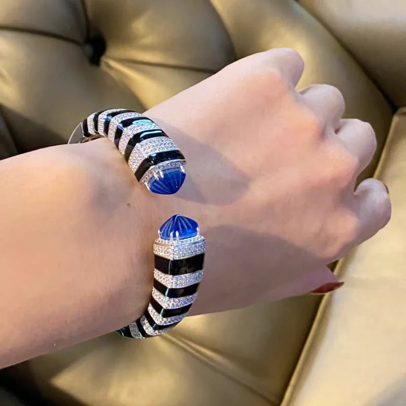 Romantic Blue Zircon Cuff Bangle