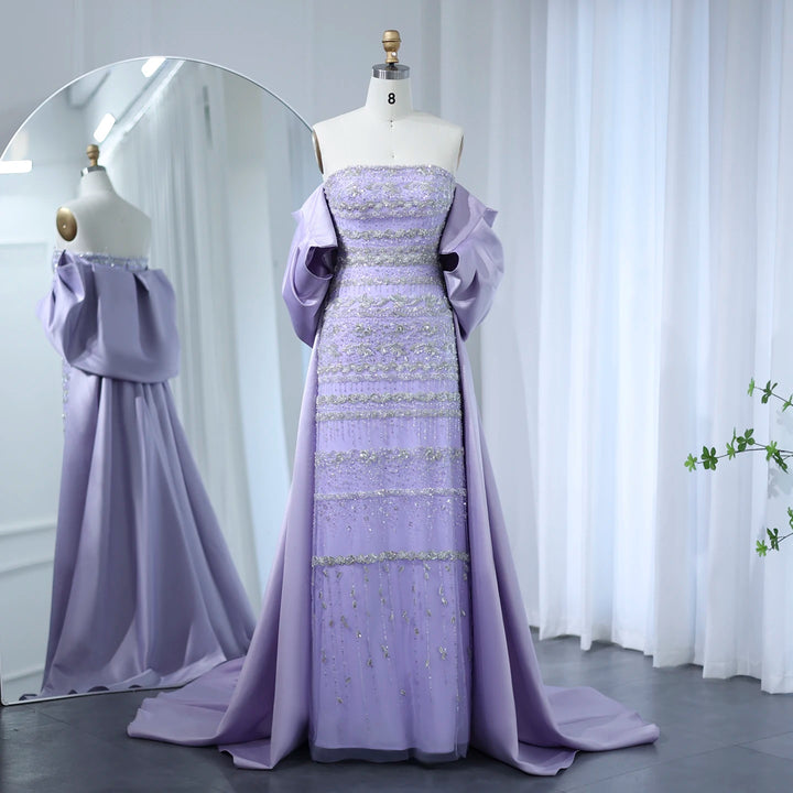 Luxury Cape Fit Evening Party Gown