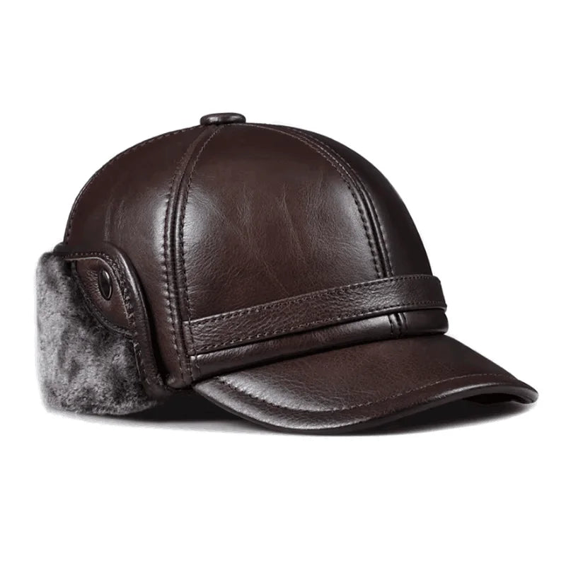 Warm Fur-Lined Leather Cap