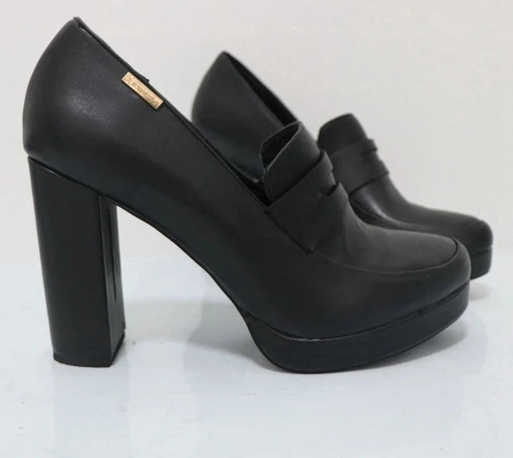 Black Platform Block High Heel Pumps