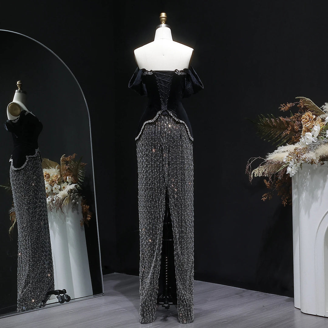 Luxury Slit Beaded Evening Party Dress