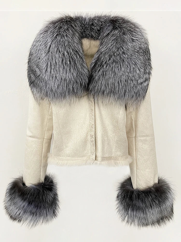 Luxurious Suede Real Warm Fur Short Coat