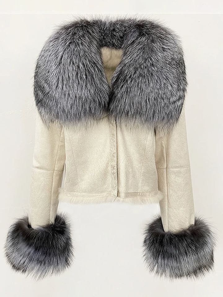 Luxurious Suede Real Warm Fur Short Coat