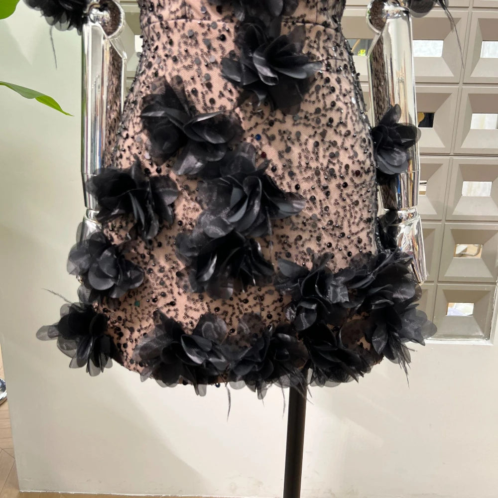 Fashionable Floral Strapless Mini Dress