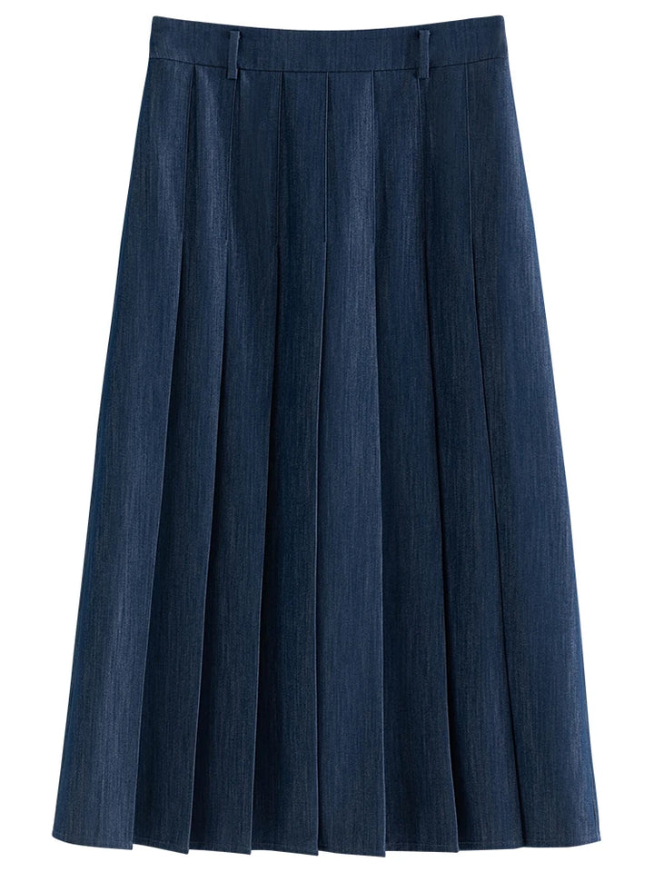 Zipper Waist Pleated Long Skirt