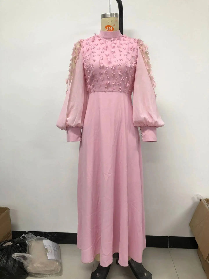 Perfect Decal Bubble Sleeves Formal Dress