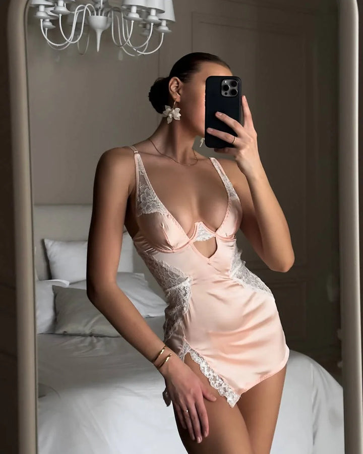 Refined Silk Deep-V Neck Nightwear