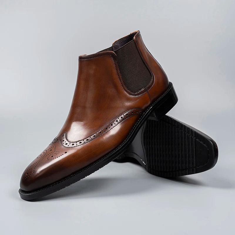 English High-top Embossed Leather Shoes