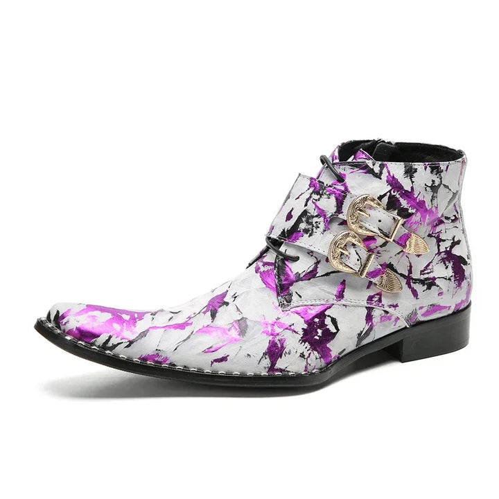 Fashionable Double Buckle Printed Boots