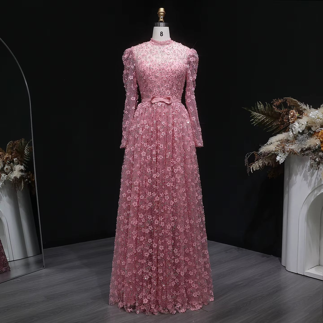 Refined High Neck Arabic Evening Dress