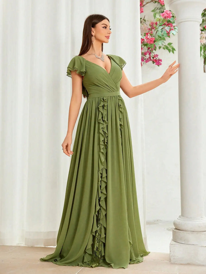 Graceful Ruffled Interlaced Party Gown