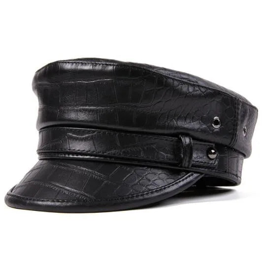 Stunning Natural Leather Military Style Cap