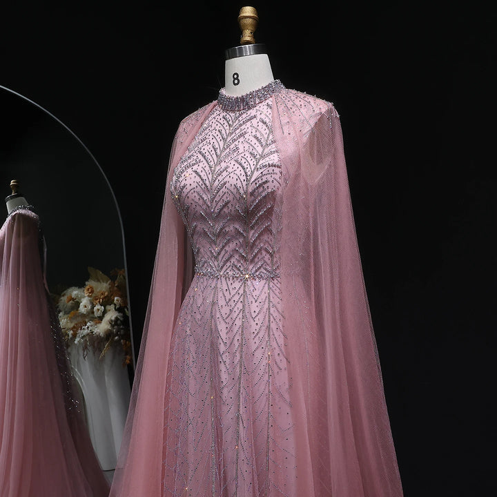 Graceful Arabic Beaded Cape Gown