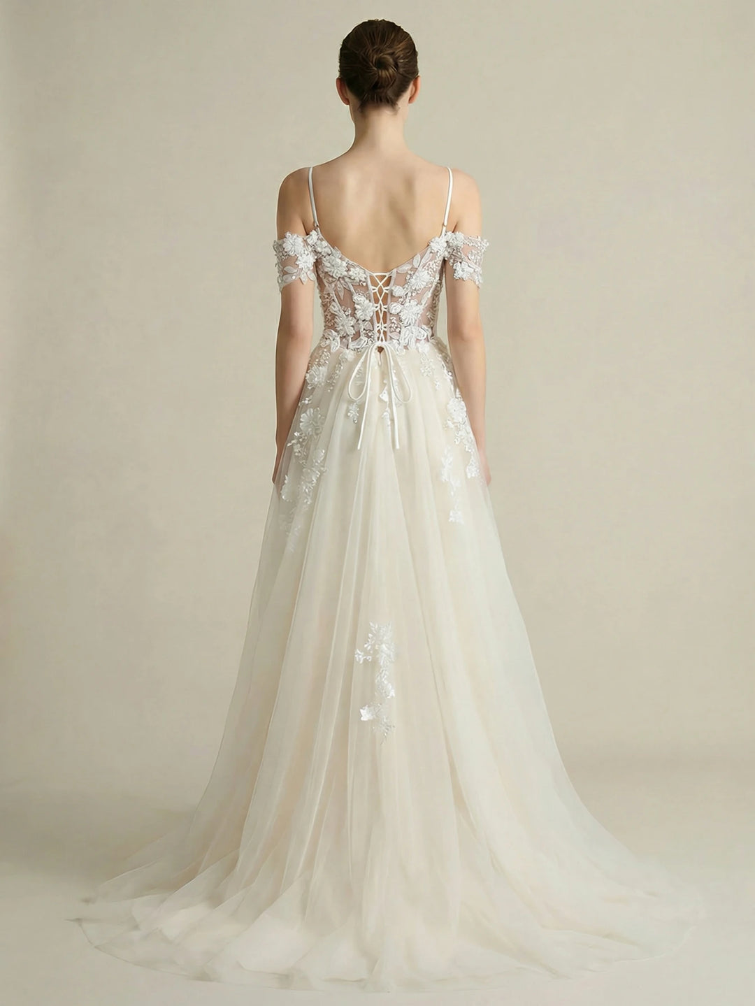 Modish Appliqued Embroidered A-Line Bridal Dress