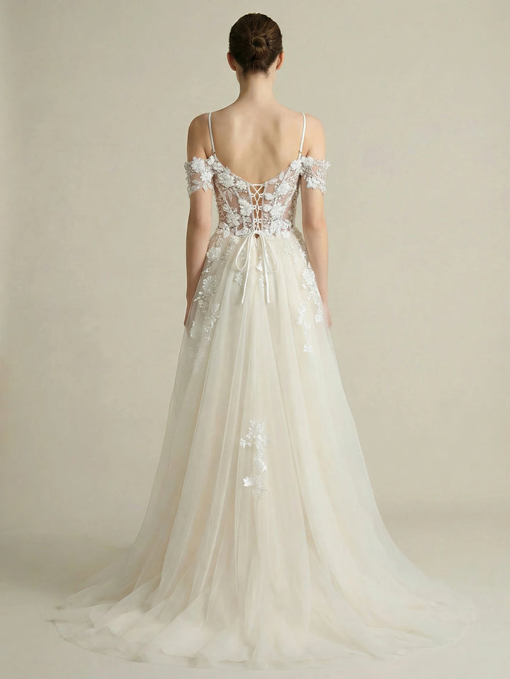 Modish Appliqued Embroidered A-Line Bridal Dress