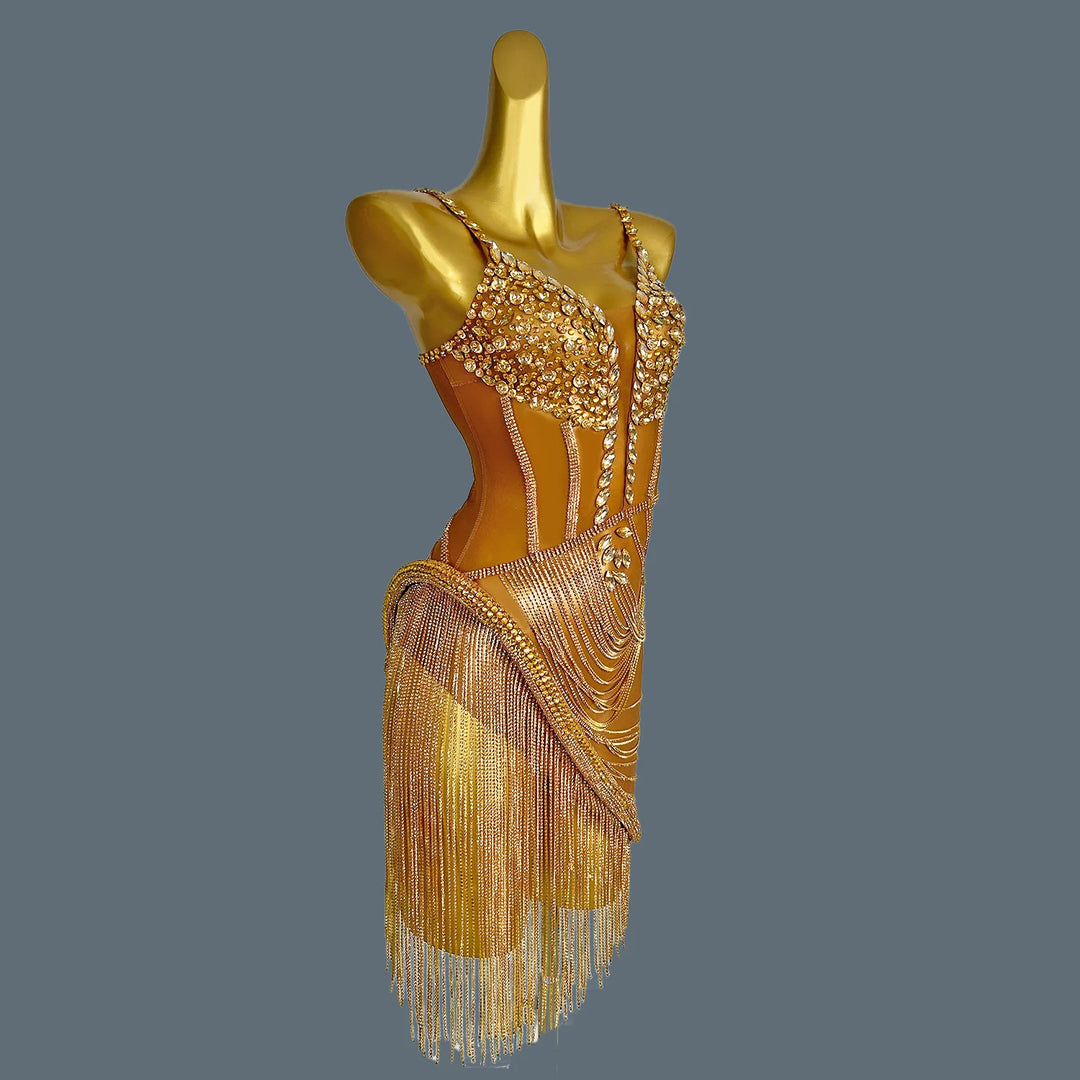 Shiny Crystal Tassel Mini Party Dress