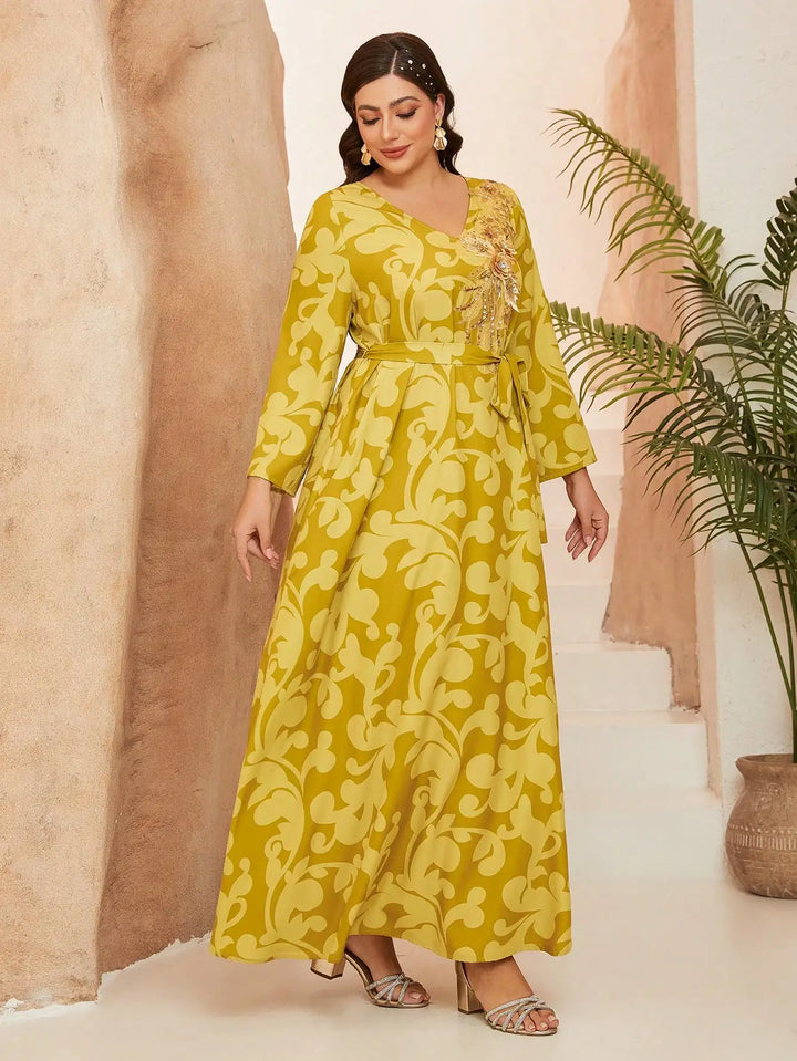 Modest Floral Belt Abaya Dress